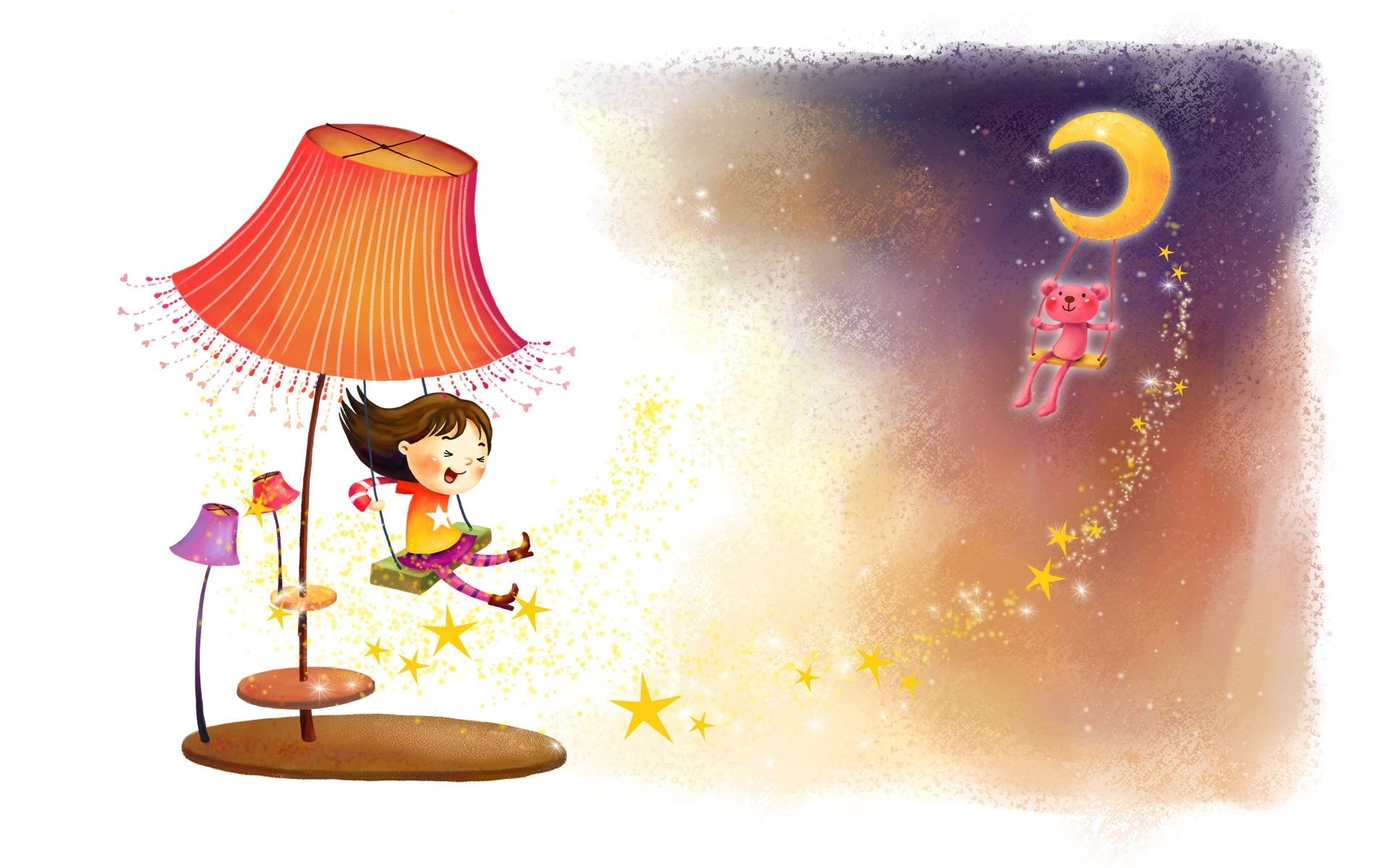 child on swing with stars
