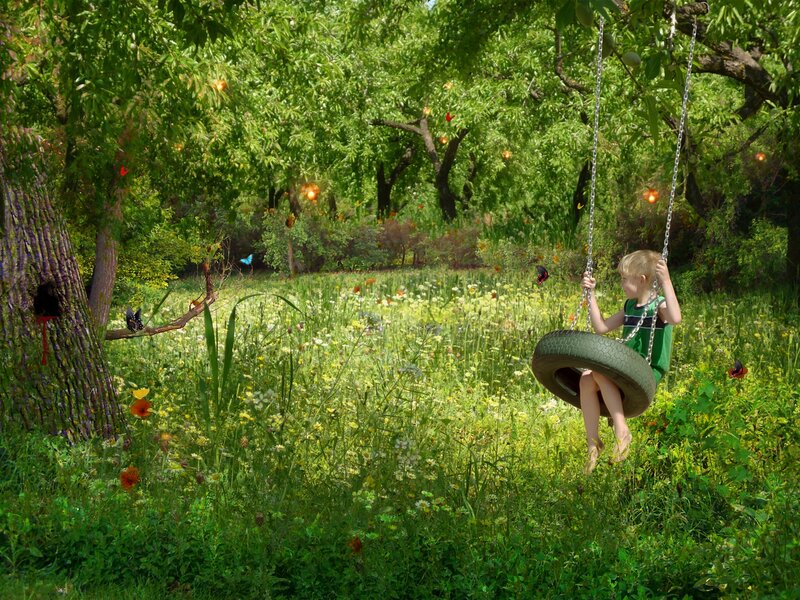 Child on Tire Swing