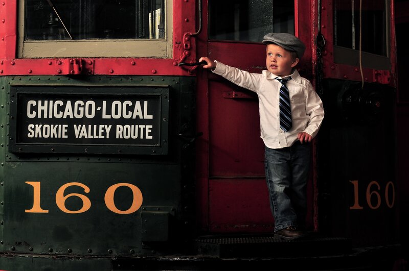 child on train step