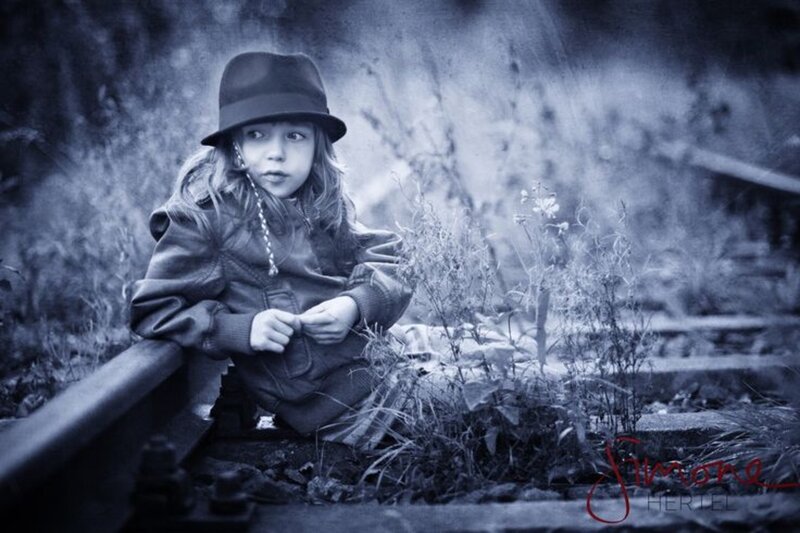 Child on Train Tracks — Blue