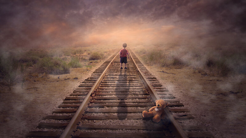 Child on Train Tracks — Brown, Dramatic