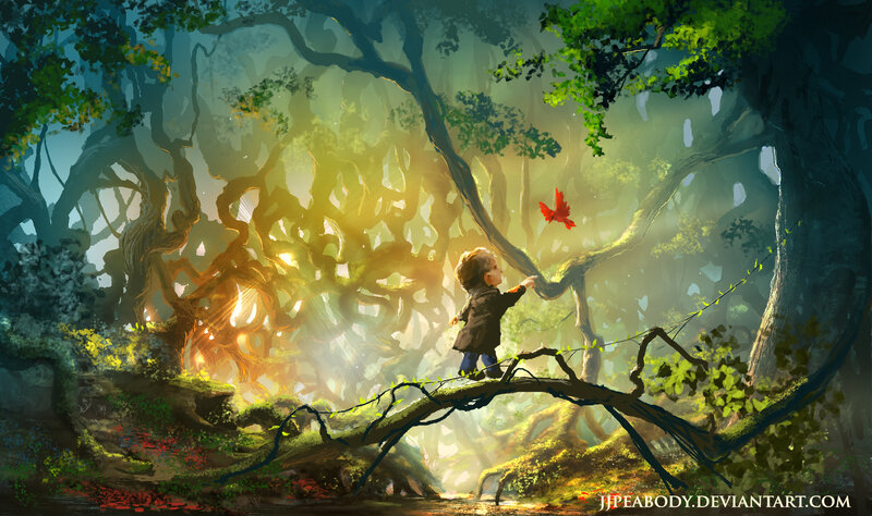 Child on Tree Branch — Green