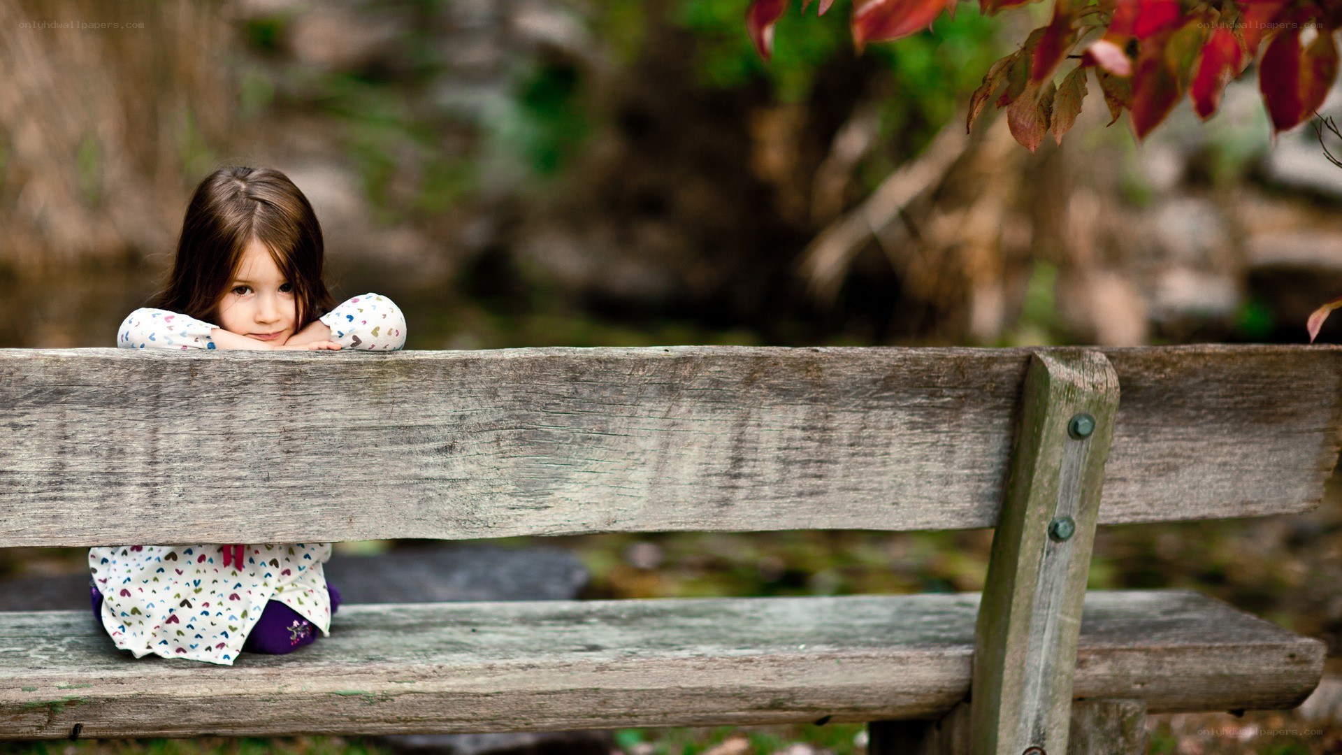 child on wooden bench