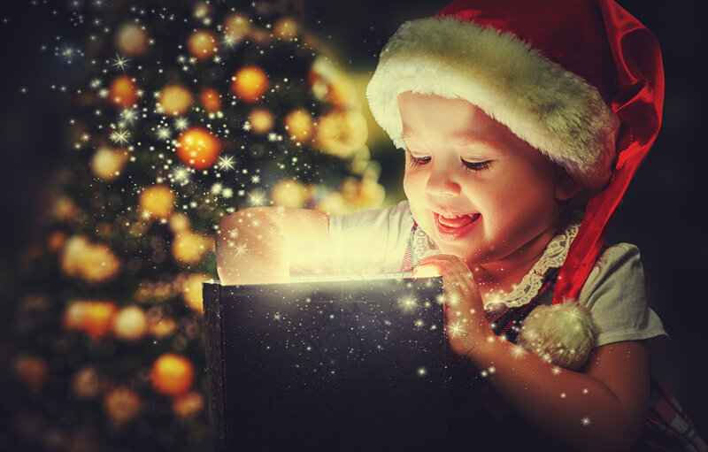 Child Opening Gift — Red