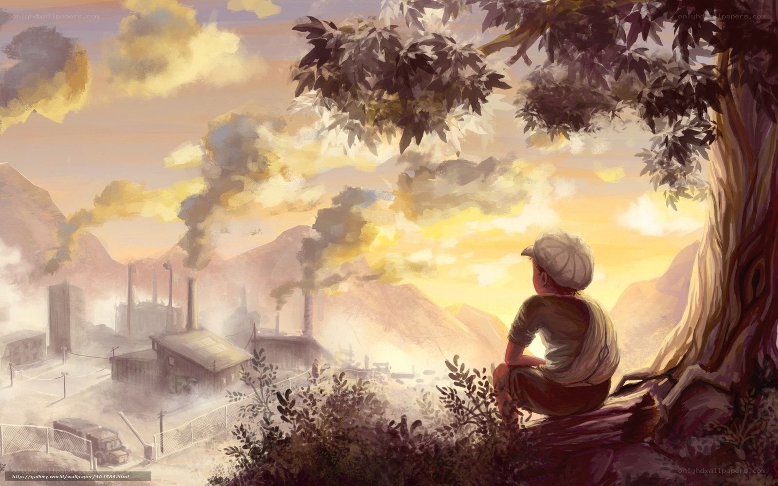 Child overlooking industrial town