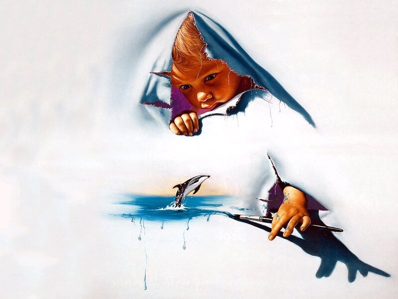 child painting a dolphin