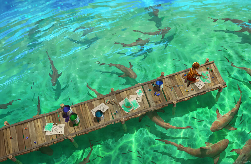 Child Painting on Pier