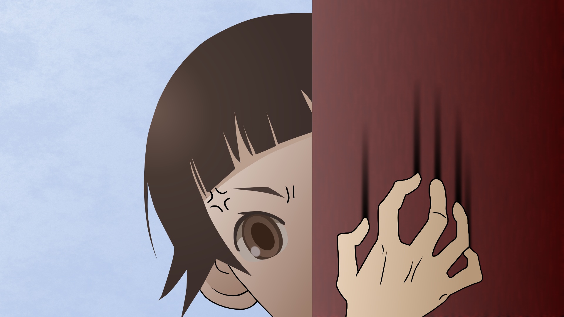 child peeking behind door