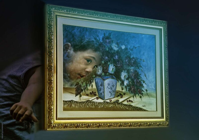 Child Peeking from Painting