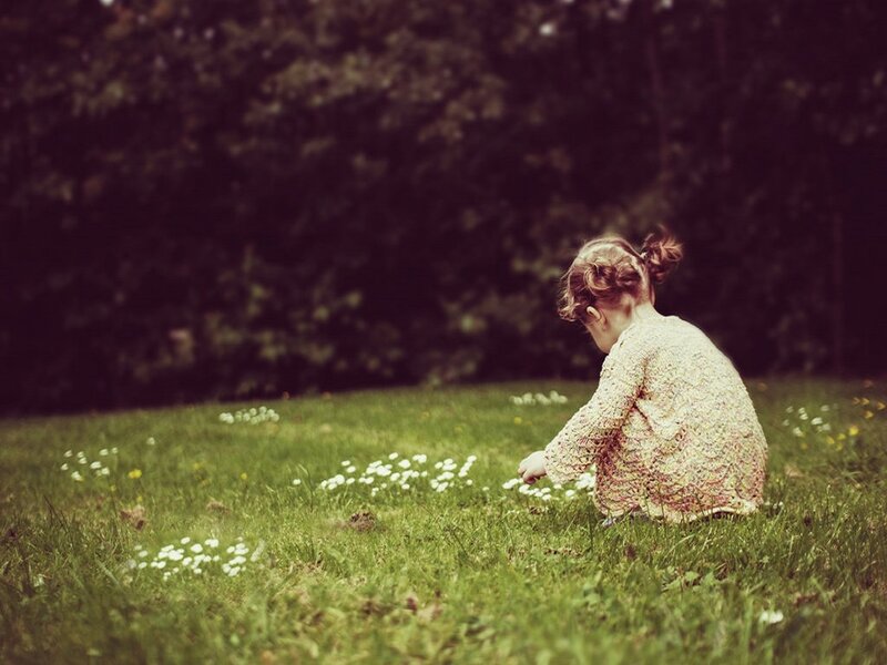 Child Picking Flowers — Green