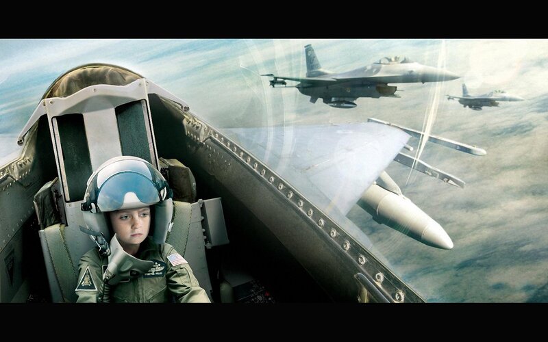 child pilot in fighter jet