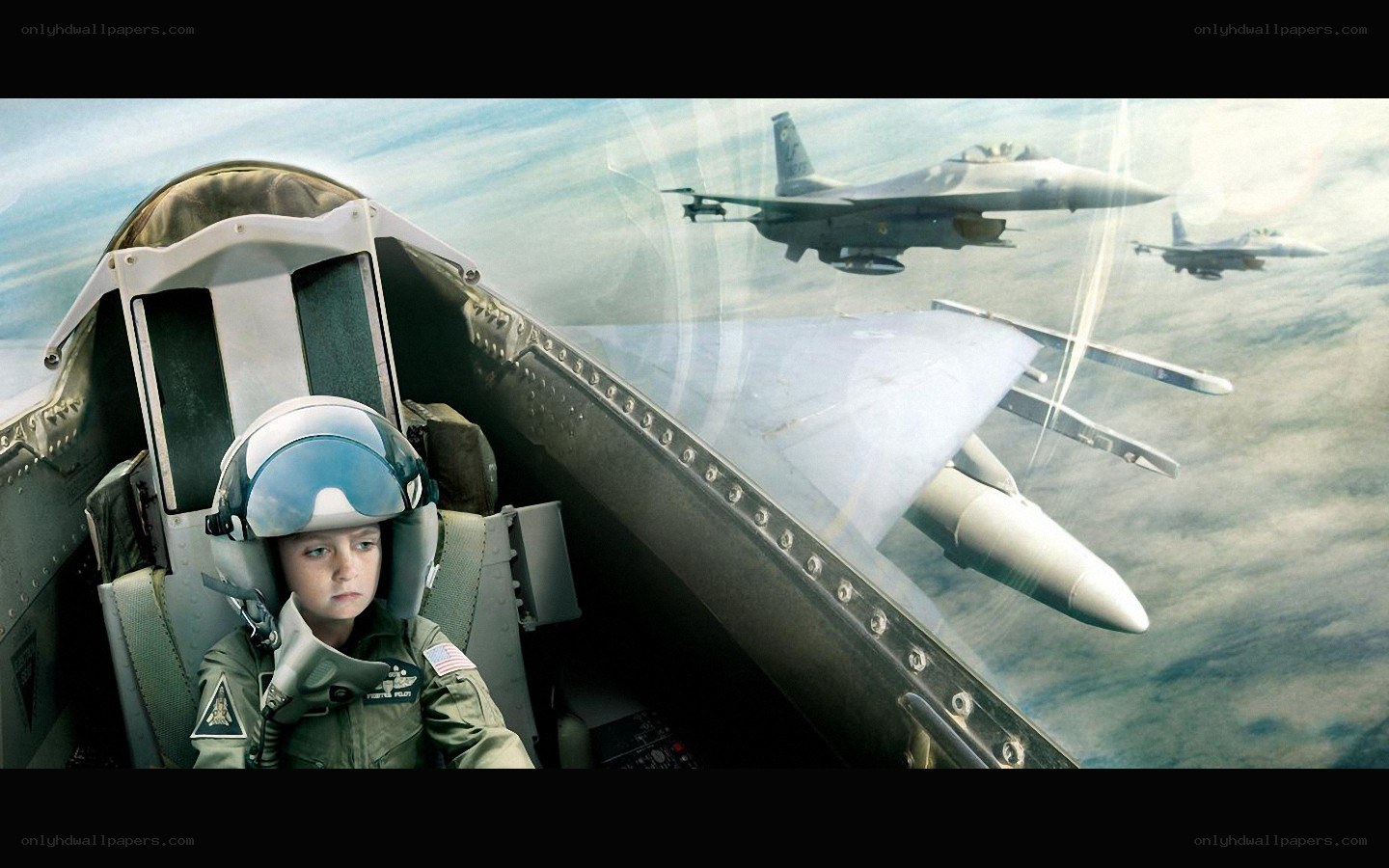 child pilot in fighter jet