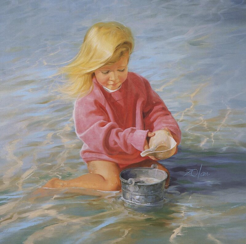 child playing at the beach