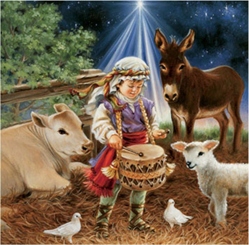 Child Playing Drum with Animals