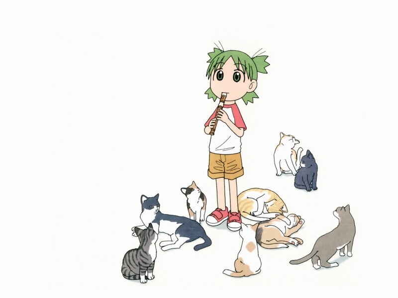 child playing flute with cats