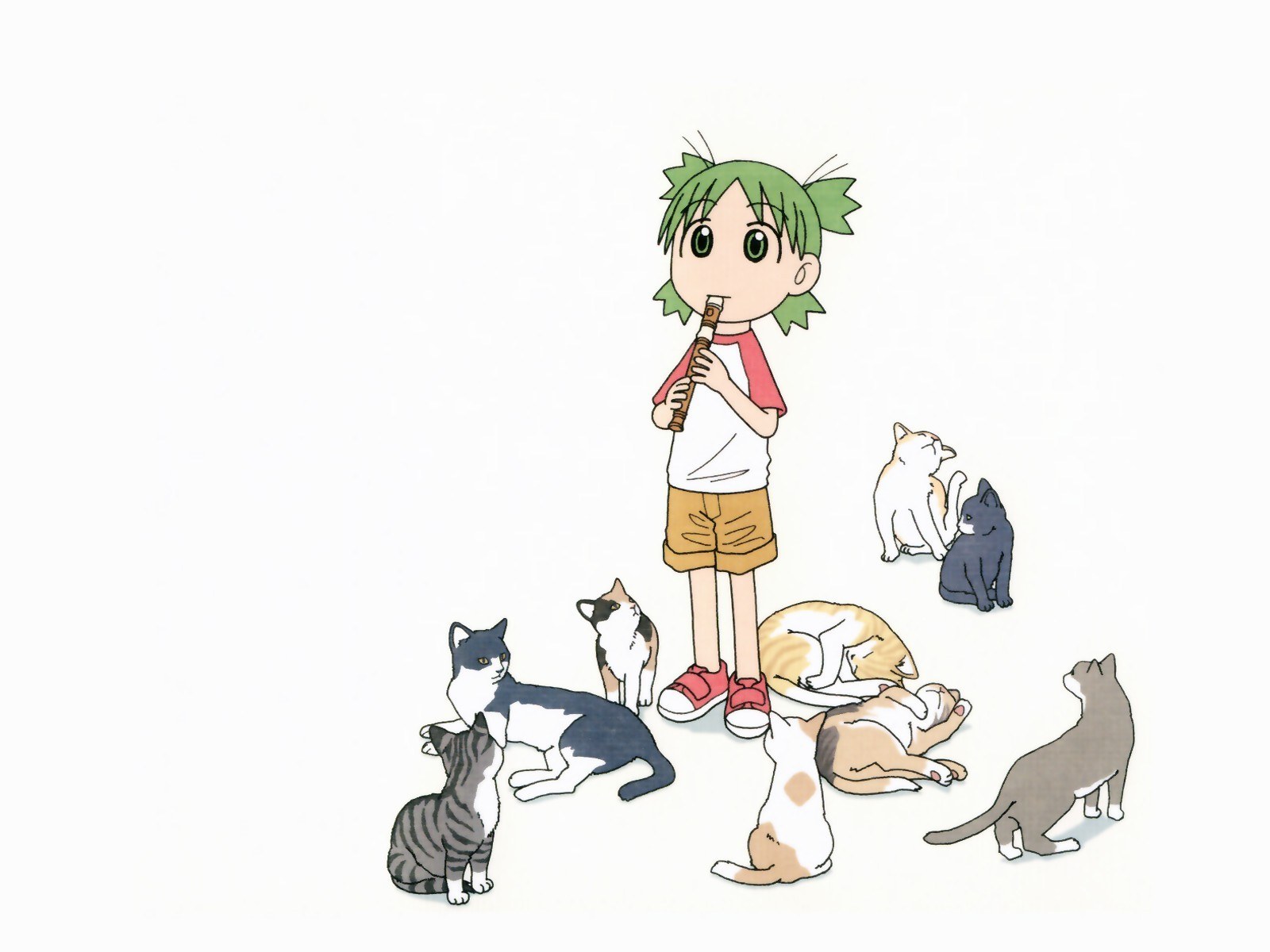child playing flute with cats