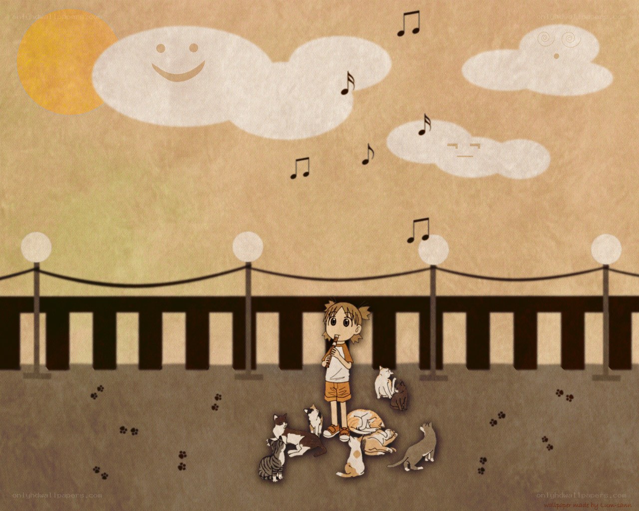 child playing flute with cats
