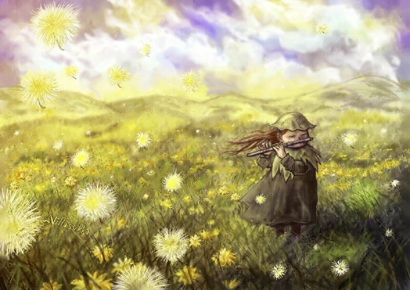 Child Playing Flute — Yellow, Serene