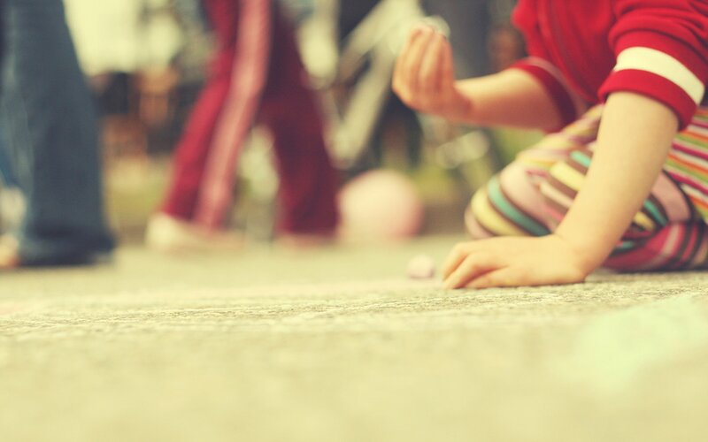 Child Playing Hopscotch — Red, Playful