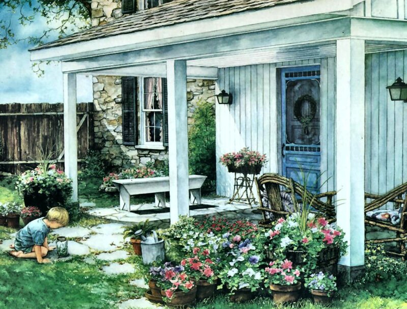 Child Playing in Garden — Green