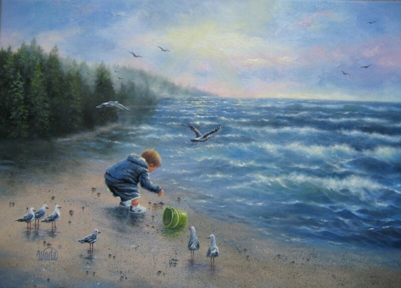 Child Playing on Beach — Blue