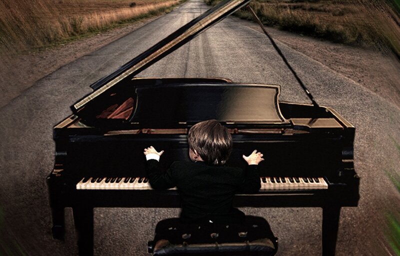 Child Playing Piano — Black