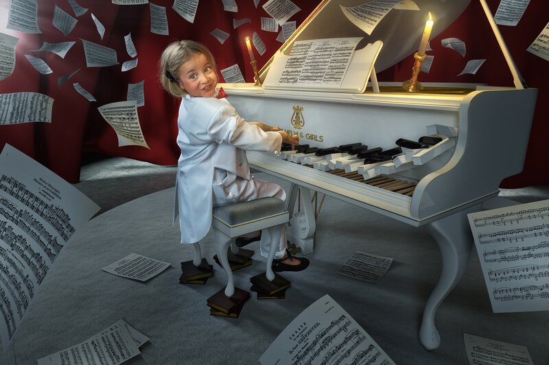 Child Playing Piano — White