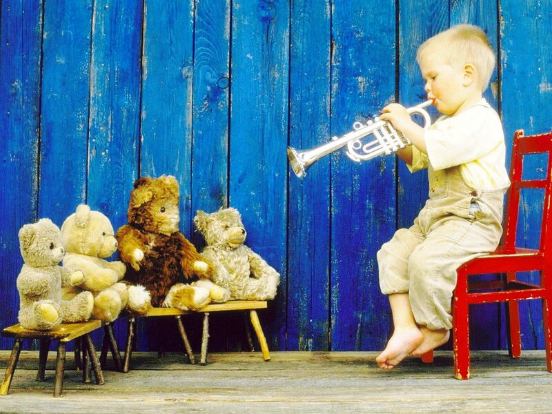 Child Playing Trumpet — Blue