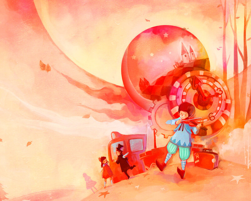 Child Playing Violin — Red