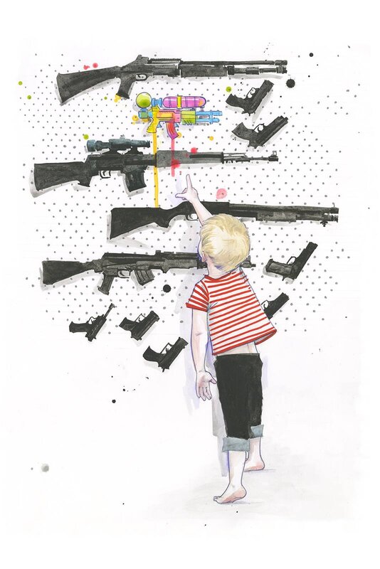 Child Pointing at Guns