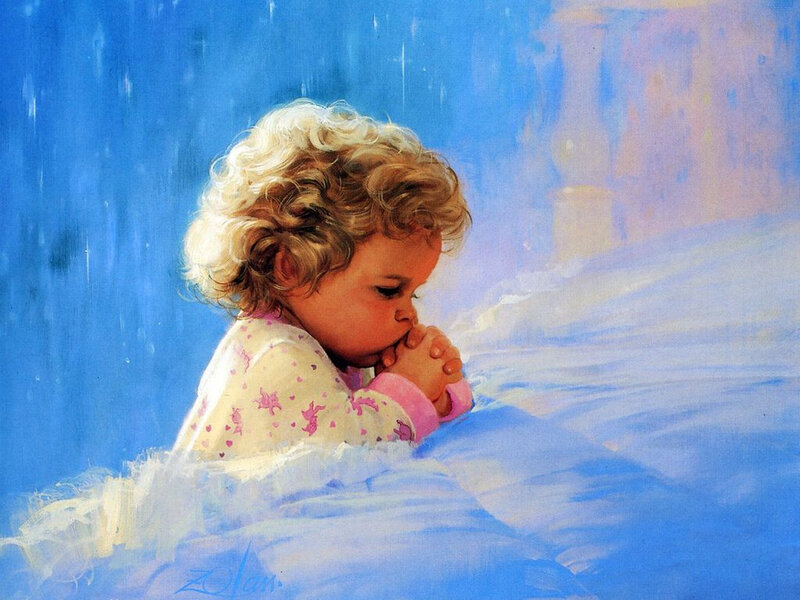 child praying in blue