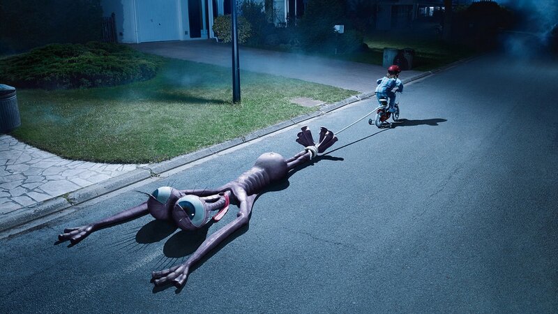 Child Pulling Alien — Blue