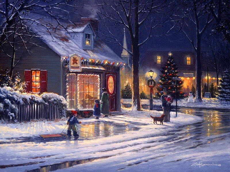 Child Pulling Sled — White, Peaceful, Night