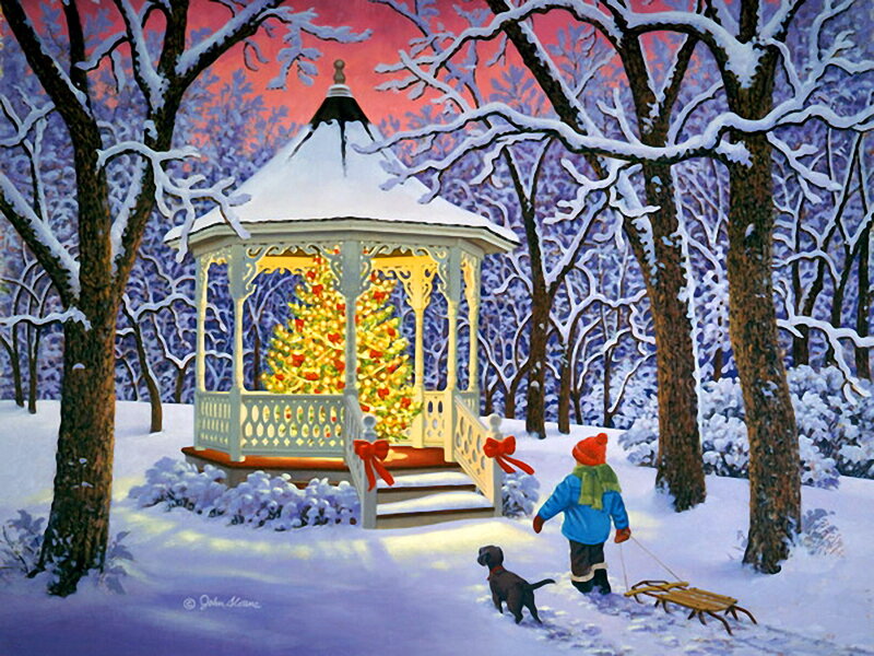 Child Pulling Sled — White, Peaceful