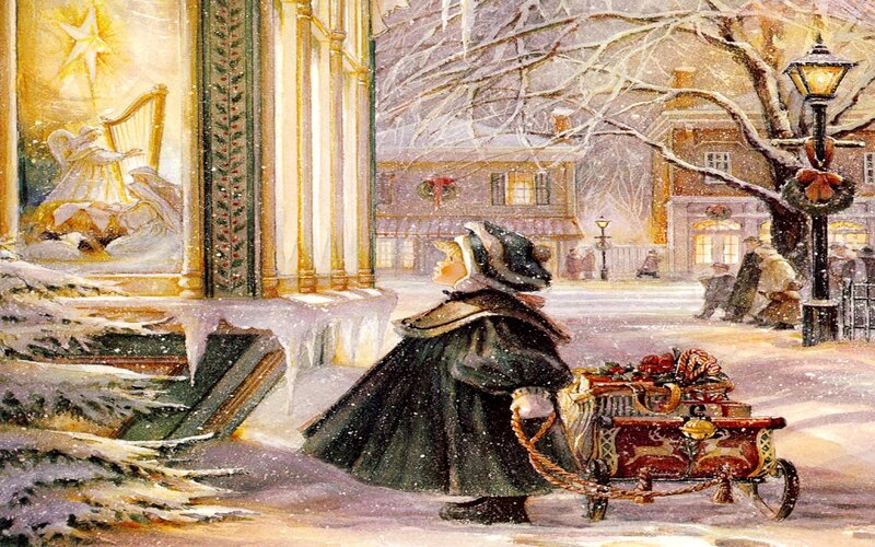 Child Pulling Sled — White