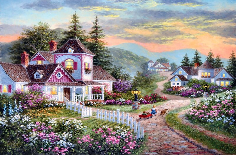 Child Pulling Wagon — Pink