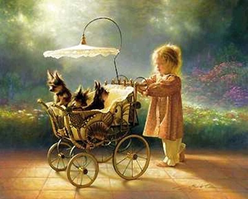 Child Pushing Stroller