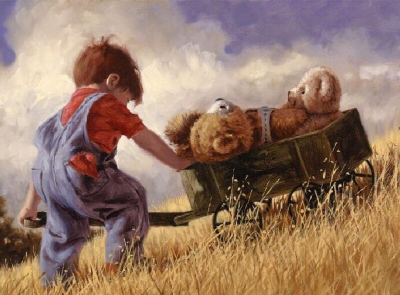 Child Pushing Wagon