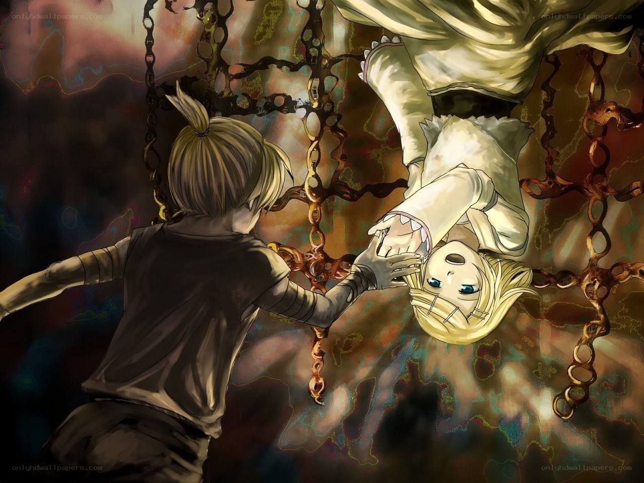 Child reaching for a suspended figure