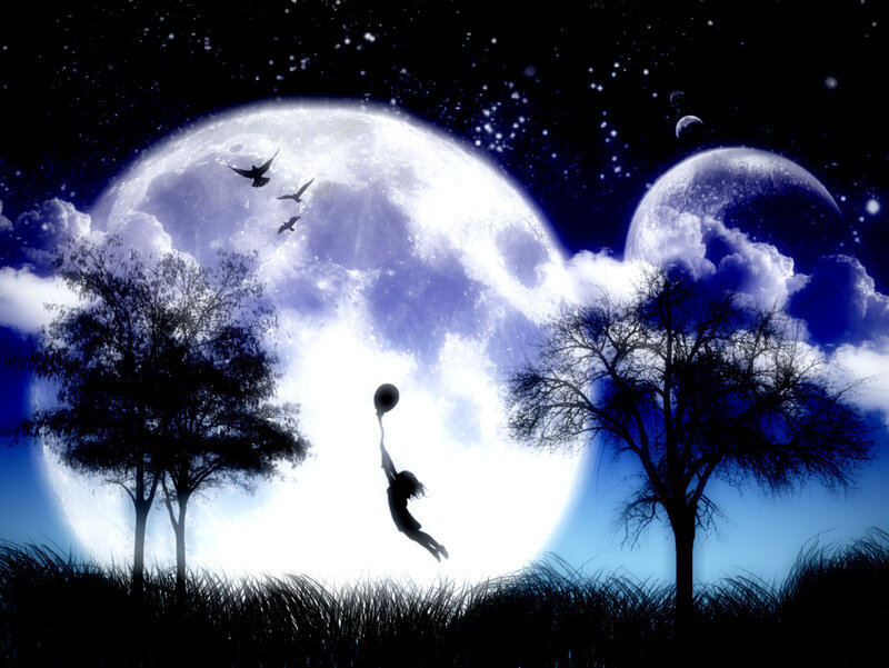 Child reaching for moon