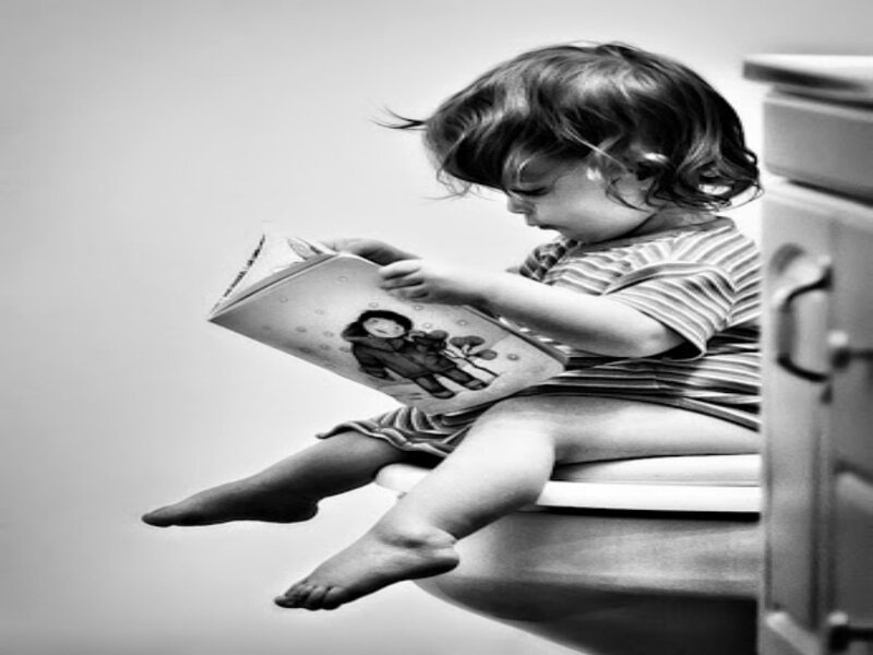 Child Reading Book — Black, Calm, Photograph