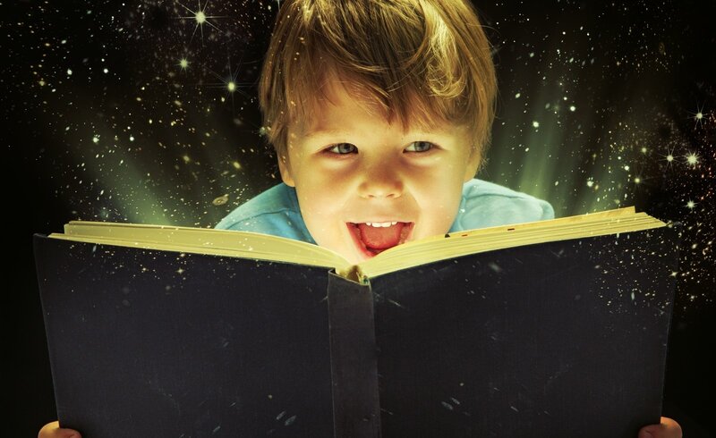 Child Reading Book — Black, Magical