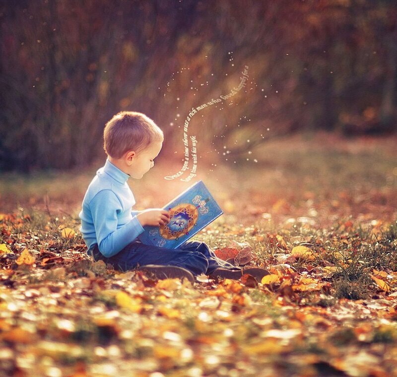 Child Reading Book — Blue, Serene