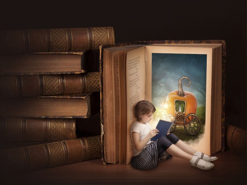 Child Reading Book — Brown, Magical, Night