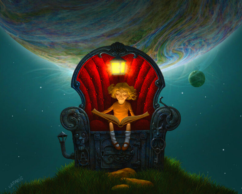 Child Reading Book — Red