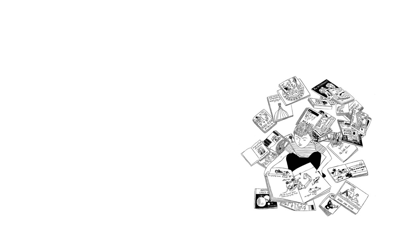 child reading books illustration