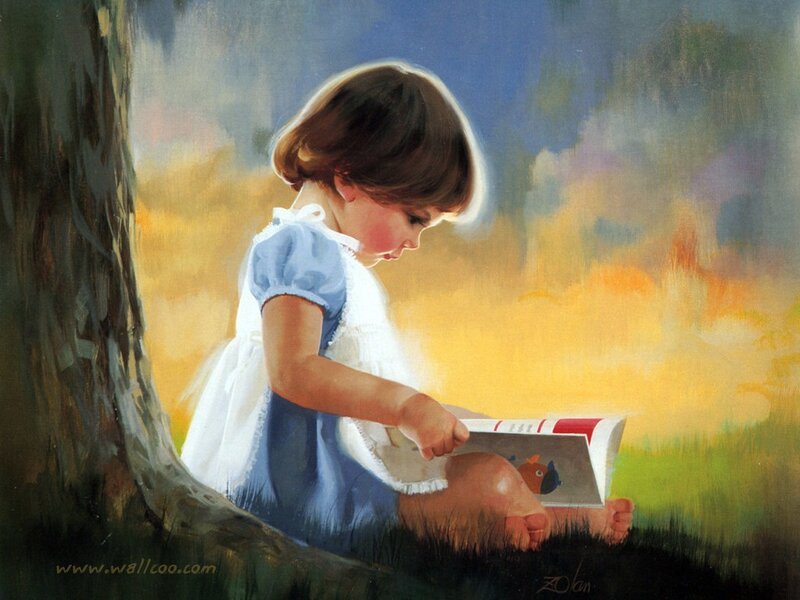 child reading by a tree