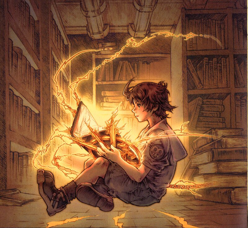 child reading in library