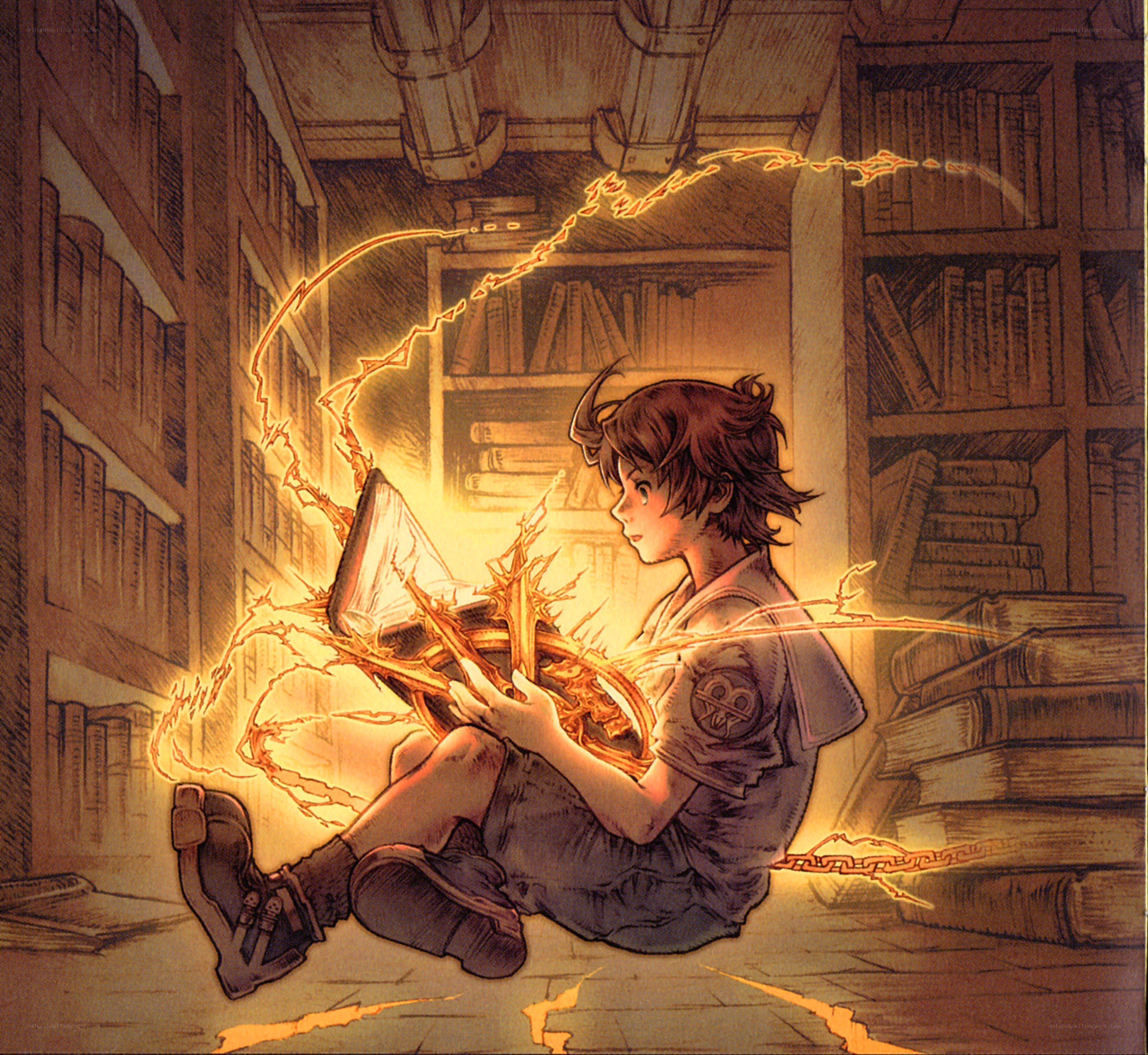 child reading in library