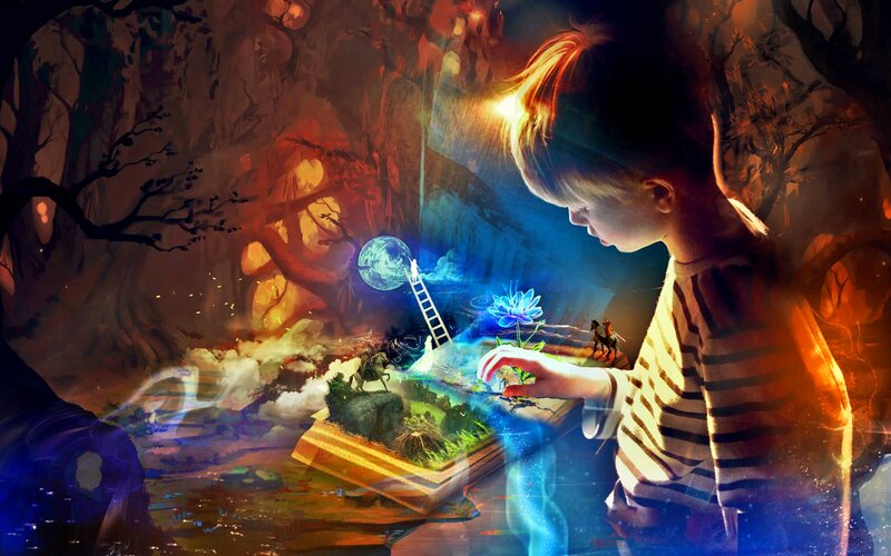 Child Reading Magical Book